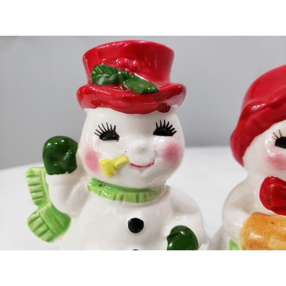 Vintage 1950s Christmas Snowman Salt and Pepper Shaker Set Japan Kitschy MCM - Picture 2 of 8
